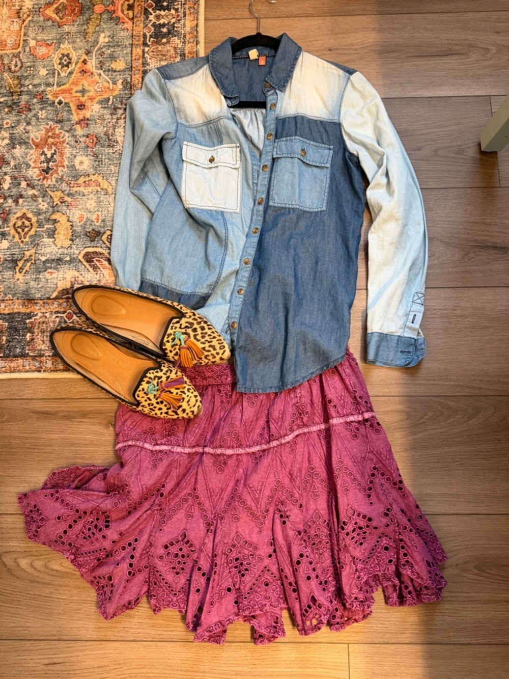 Anthropologie Pilcro Button Down Chambray Patchwork Shirt